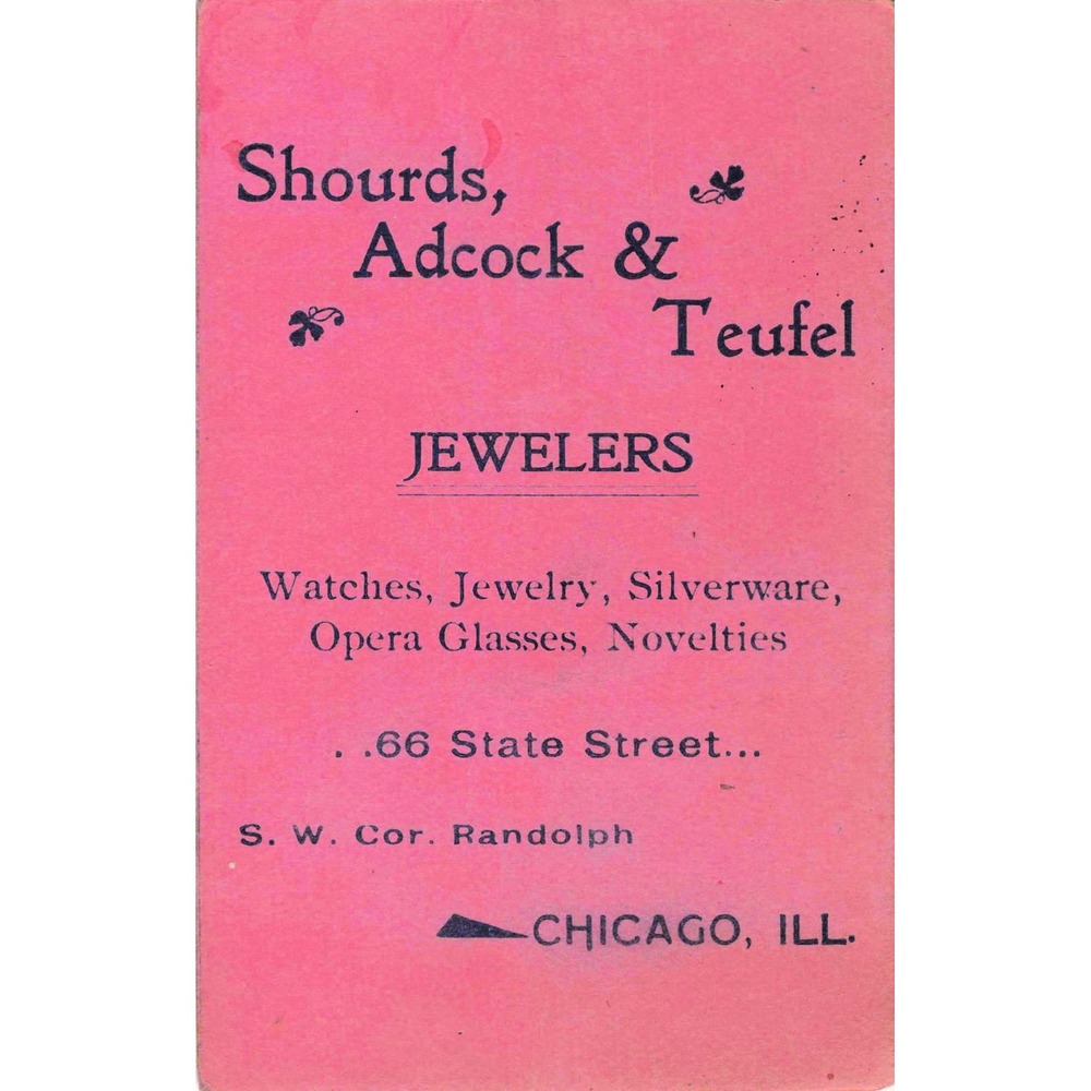 Antique Trade Card Shourds Adcock & Teufel Jewelers Chicago Costly Gems - Picture 1 of 2